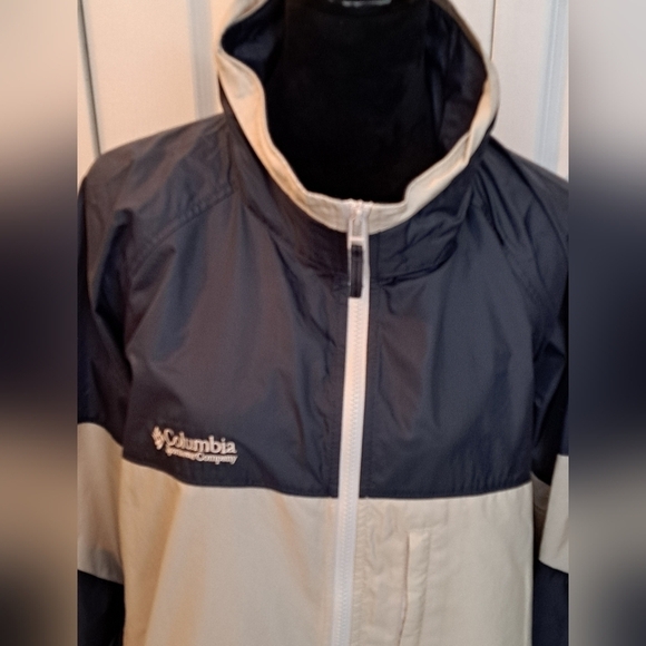 Columbia Tan & Blue Colorblock Rain Jacket    Size XL - Picture 2 of 10